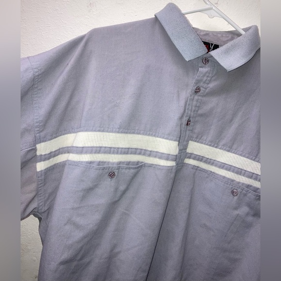 Vtg 90s Mens L Longsleeve Polo Collared Grey White Multipattern Shirt Hawk Creek - Picture 3 of 7